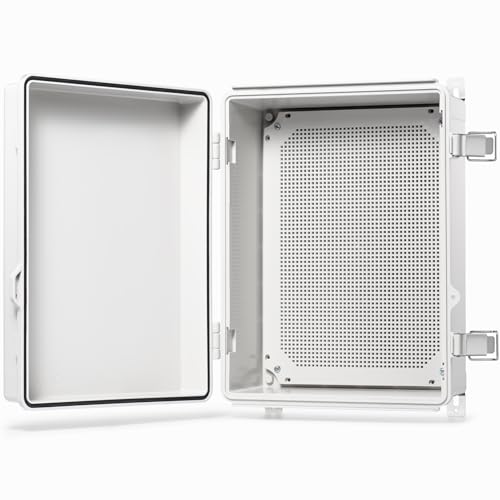 QILIPSU Waterproof Junction Box IP67 Outdoor Plastic Electrical Project Enclosure Weatherproof with Mounting Plate, Wall Brackets, Hinged Grey Cover 16.1"x12.2"x7.1"
