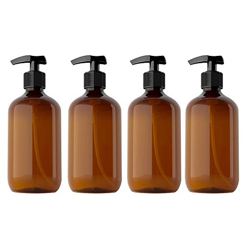 Mochiglory 300ML Large Capacity Empty Lotion Pump Bottles, Plastic Brown/Green Soap Lotion Pumps Dispensers Bottle 4-Pack