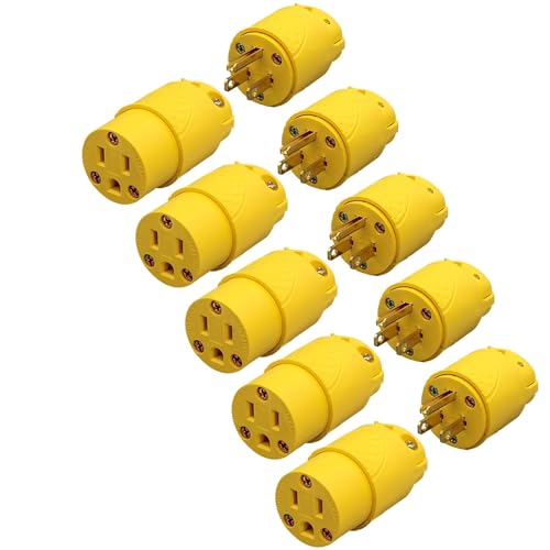 ThunderWay Electrical Replacement Plug & Connector Set, Extension Cord Ends Male and Female, 15A 125V 2Pole 3Wire, Straight Blade Plug Grounding Type, NEMA 5-15P&5-15R, 3-Prong Straight Blade-5 Set