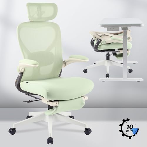 FLEXISPOT Foldex Ergonomic Office Chair, Folding Office Chair for Small Spaces with Lumbar Support, Flip-up Armrests, 3D Headrest, Desk Chairs with Footrest for Work,Video Game (Foam Seat, Green)