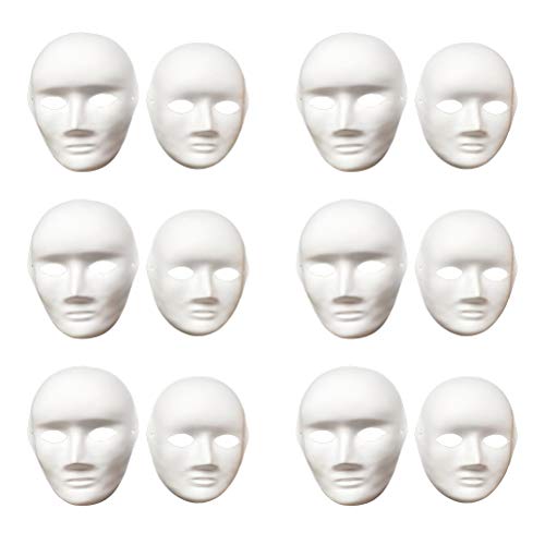 Vankcp 12 Pcs DIY White Mask, Halloween White DIY Mask,Plain Mask White Mask Paper Full Face Opera Masquerade Mask