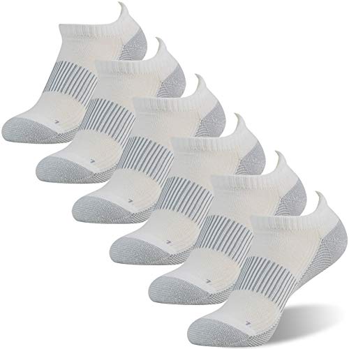 FOOTPLUS Golf Socks,Men Women Boys Girls Low Cut Copper Arch Support Compression Running Tennis Hiking Jogging Marathon Basketball No Stinky Feet Gym Socks, 6 Pairs White, Medium
