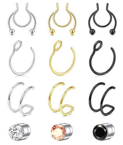 D.Bella Clip On Fake Septum Piercing, Non-Piercing Nose Earrings for Men, Women