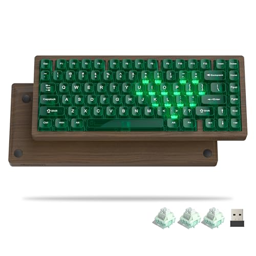 Womier 75% Keyboard with QMK/VIA, WD75 Wood Gaming Keyboard 8000mAh Battery, Tri-Mode Wireless Mechanical Custom Key Board RGB Hot Swappable with Translucent Clear Keycaps-POM Linear Switch