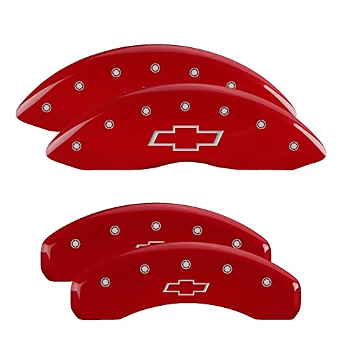 MGP Brake Caliper Covers Compatible with 2019-2025 Chevrolet Silverado, Tahoe, Suburban - Red Powder-Coated Finish, Engraved Chevy Bowtie, Aluminun Front and Rear Caliper Covers (Set of 4)