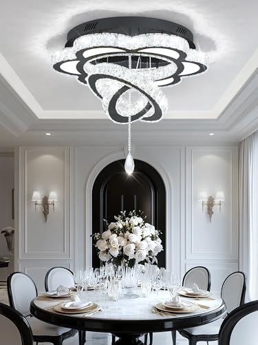 ykolupty W24 Modern Black Chandelier for Living Room Dining Room,Bedroom, Entrance Ceiling Light Lamparas de techo LED Dimmable 2700K-6000K