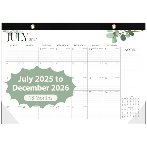 Desk Calendar 2025-2026, 18 Months (July 2025 to December 2026) - Large Size 17" x 12" Desktop/Wall Monthly Calendar with To Do List, Personal Desk Calendar Planner for Home, School, Office - Leaf