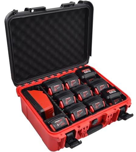 Battery Case for Milwaukee Battery - Extra Large Hard Storage Box with Adjustable Dividers for Milwaukee M18 M12 Battery & Charger, Durable ProtectiveTool Battery Organizer for Milwaukee (CASE ONLY)