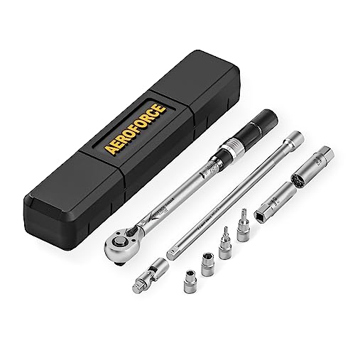 AEROFORCE 9Pcs Magnetic Spark Plug Socket set with 3/8-inch Drive Torque Wrench Set（5-45 Lb.ft/6.8-61.2 Nm）,12-Point Sockets 14mm & 16mm, a 10 Inch Extension bar and a Universal Joint
