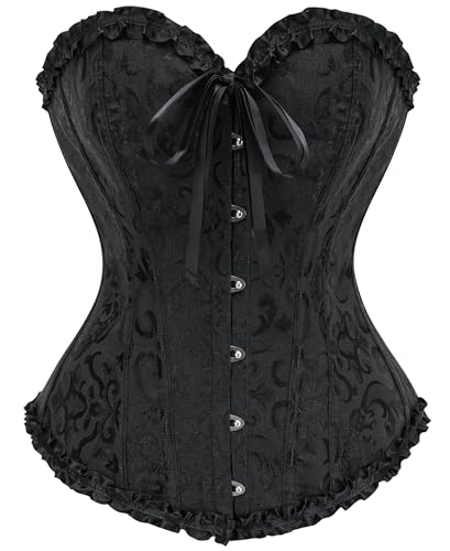 SZIVYSHI Corset Tops for Women, Bustier Shapewear Lingerie, Fashion Lace Waist Push Up Bodysuit Vest, Strapless Vintage Victorian Overbust Bodice for Night Out (Black,S)