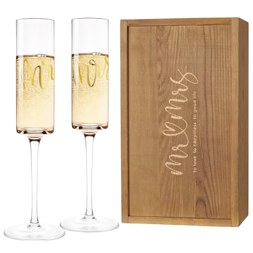 AW BRIDAL Wedding Champagne Flutes set of 2, Crystal Champagne Flutes for Mr and Mrs Glasses Wedding Bridal Shower Gift Engagement Gifts for Bride and Groom