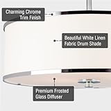 Kira Home Chloe 15" Retro Modern 3-Light Semi-Flush Mount Ceiling Light + White Drum Shade, LED Compatible, Round Tempered Glass Diffuser, Chrome Trim Finish