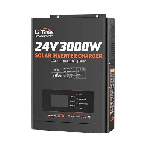 LiTime 24V 3000W All-in-One Solar Inverter Charger | 60A MPPT Solar Controller | Pure Sine Wave Output | Uninterrupted Power Supply | RS485 Communication | Home Energy Storage, Off-Grid Solar System