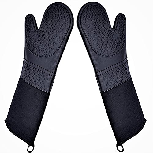 DoMii Professional Silicone Oven Mitts Baking Gloves Elbow Length Heat Resistant Quilted Gloves 2-Pack 19.5" Y
