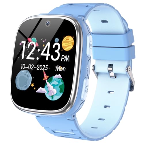 Kids Smart Watch Girls Boys - Smart Watch for Kids Game Watch Gifts for 4-12 Years Old with 15 Games Camera Alarm Video Music Player Pedometer Flashlight Birthday Gift Toys for Boys Girls (Blue)