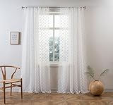 DriftAway Linen Textured Pom Pom Sheer Curtains 84 Inch Length 2 Panels Sets for Living Room Bedroom Rod Pocket Farmhouse Boho Drapes Cute Tufted Semi Sheer Nursery Children Kids White Curtain 52"x84"