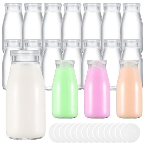 TANEMUDO 14 Pack 6.76 oz Small Glass Milk Bottle with Lids Reusable Drinking Bottle Clear Mini Glass Bottles Juice Glass Container Bottle Shake Glass Bottles for Drinking Water Juice Honey Supplies