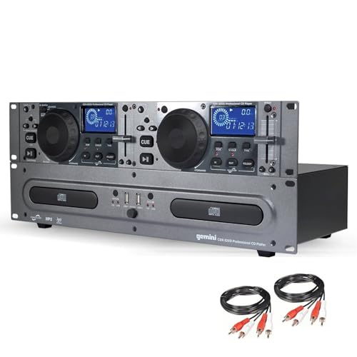 Gemini Dual CD/USB DJ Media Player – 2-Deck Rackmount CD Player with Jog Wheels, MP3 Playback & Anti-Shock – Pro Audio Component for DJs, Mobile Rigs & Installations (CDX-2250i)