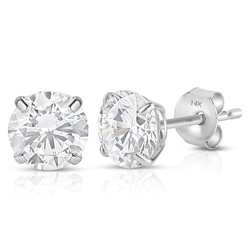 MAX + STONE 14k White Gold AAAAA Cubic Zirconia 6mm Round Brilliant CZ Studs Real Gold Earrings | 2.84 Carats Total