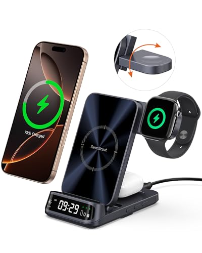 Charging Station for Apple Watch/iPhone/AirPods, SwanScout 708A, Wireless Charger for iPhone 16/15/14/13/12/11 Series, for Apple Watch 10/SE 2/9/8/7/6, Ultra 2/Ultra, for AirPods 4/Pro 2 (NO Adapter)