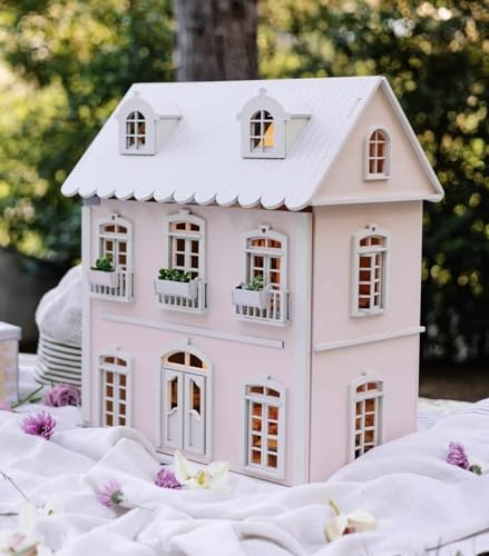 Little Forest Animals Wooden Dollhouse - 55+ Pieces Furniture and Accessories - Large 3-Story Wooden Doll House with Modern Decor
