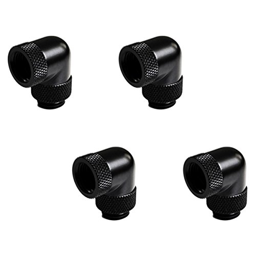 Barrow G1/4" Male to Female Extender Fitting, 90 Degree Dual Rotary, Black, 4-pack