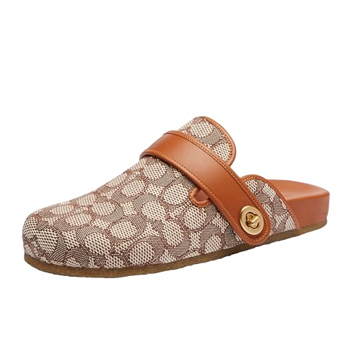 Coach Women's Blake Signature Textile Jacquard Clog, Cocoa/Burnished Amber, 7