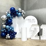 Blue Silver Balloons Set, 12 Inch Blue and Silver Balloons Dark Blue Party Balloons Metallic Blue Silver Latex Balloons Baby Blue Confetti Balloon for Birthday Graduations Baby Shower