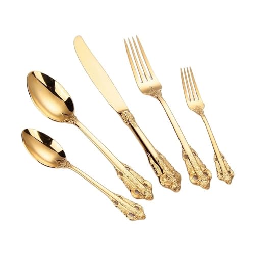 30-Piece Gold Plated Luxury Cutlery Set, Stainless Steel Vintage Western Tableware, Dinner Knife, Fork, Spoon, Tea, Mirror Polished