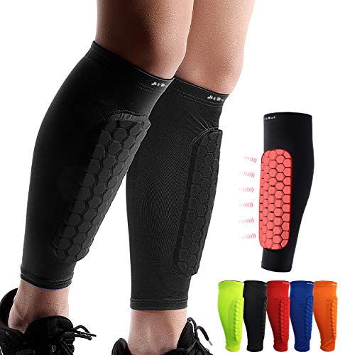HiRui Soccer Shin Guards Shin Pads for Kids Youth Adult, Calf Compression Sleeve with Honeycomb Pads, Support for Shin Splint Baseball Boxing Kickboxing MTB, Lightweight(1PAIR)(Black, L)