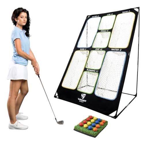 WINNER SPIRIT Play 707 Golf Chipping Game Net with Rough Mat, 16 Foam Golf Balls, Scorecard, Carry Bag | Golf Chipping Trainer Training Indoor Outdoor Outside Park Beach Backyard (Clubs not Included)