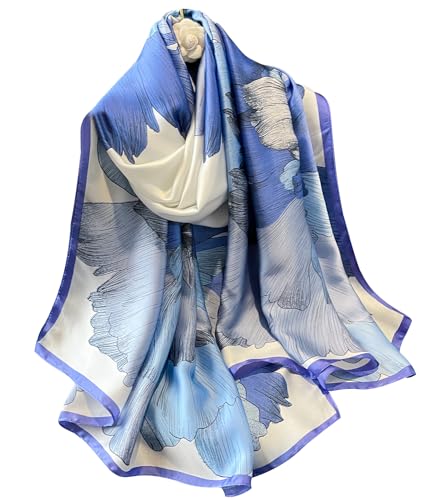 NUWEERIR Womens 100% Large Mulberry Silk Scarf Long Satin Scarf Fashion Lightweight Wraps