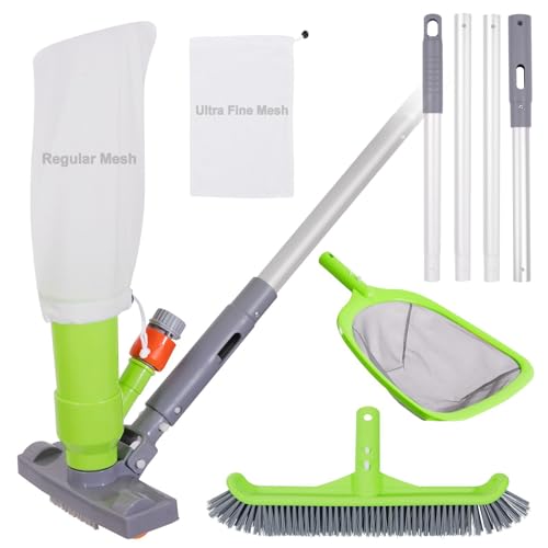 Sepetrel Deluxe Swimming Pool Cleaning Kit with Spa Jet Vacuum Cleaner,Brush, Semi-deep Skimmer Net & Adjustable 57.5-inch Pole,Ideal for Cleaning Above Ground,Inflatable Pools