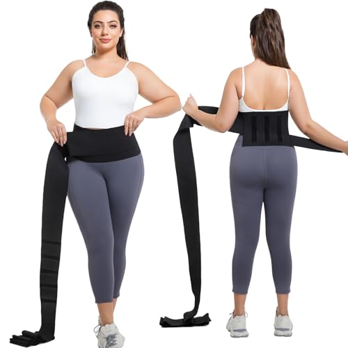 LoyMoo Waist Trainer for Women Plus Size 2025 Upgrade Adjust Stomach Bandage Wrap Waist Band Long Torso Tummy Wraps Belly Body Shaper Waist Trimmer Belt Black