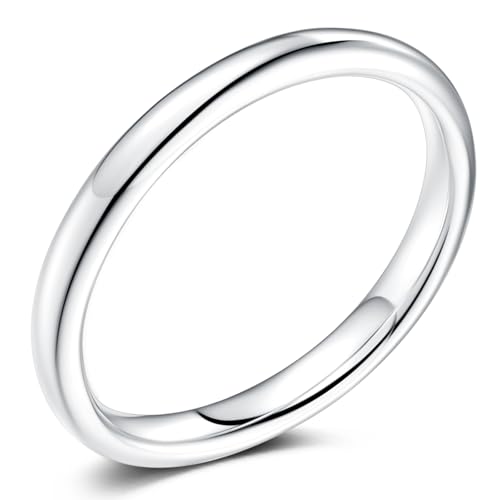 14K White Gold Wedding Bands for Women, Comfort Fit Dome Polish 3mm Engagement Rings for Anniversary Size 5