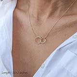 Turandoss Dainty Interlocking Circles Necklace Bar Hammered Disc 14K Gold Simple Necklace Women Jewelry Layered, Gold Choker Necklaces for Women