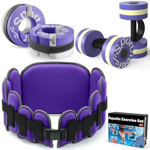 Water Aerobics Pool Exercise Equipment: Sportneer Aquatic Workout Combo Set Includes High Density Foam Dumbbell Aqua Belt Water Ankle Weights for Pool Fitness Aquatic Fitness Equipment