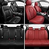 MINGBRON Red Car Seat Covers,Leather Car Seat Cover, Waterproof Seat Covers Full Set, Fit RAV4 Accord Altima Rogue CX5 CRV Wine Red