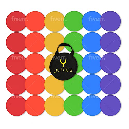YUKIDS Poly Spot Markers - Non-Slip Rubber Agility Dots - Perfect for Sports (e.g. Soccer, Basketball) and Gym Training, Dance Class, PHYS Ed (PE) Equipment and Classroom Org (Set of 30)