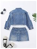 WDIRARA Girl's 2 Piece Outfit Ripped Button Front Long Sleeve Denim Jackets and Mini Skirts Set Blue 6Y