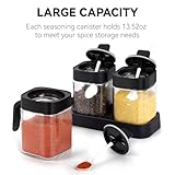 Kivsty Sauce and Spice Containers, 3 Pack Sugar Bowls Salt and Pepper Condiment Jar Seasoning Container with Spoon 13.5oz Glass Spice Container Set for Kitchen Countertop Organization - Black