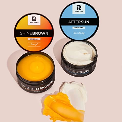 BYROKKO Original Shine Brown Premium Tan-Boosting Cream 6.43 Fl. Oz (190 ml) + Cooling After Sun Cream (180 ml) | Exceptional Tanning, Skin Hydration and Protection Against Sunburn
