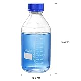 Yopay 4 Pack Glass Media Bottle 1000ml, Reusable Storage Bottles with GL45 Blue Screw Cap, Graduated Borosilicate Bottles Round Scientific Glass Container for Labs, Classrooms or Home Use