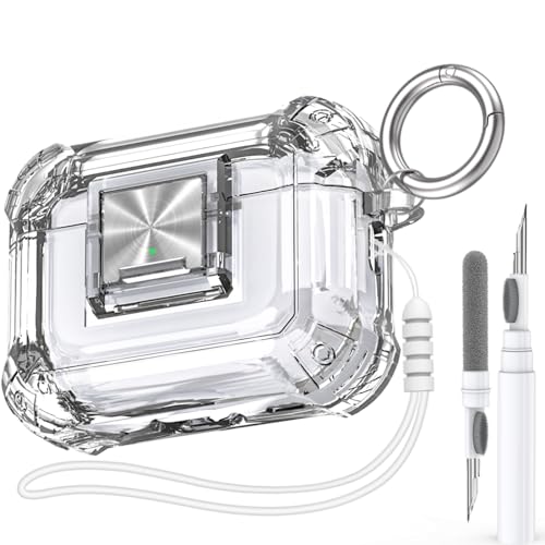 Halunbaby for AirPods Pro 2nd Generation Clear Case Cover with Secure Lock Clip Full Drop Protection,High-Transparent Soft TPU Material and Equiped with Cleaner Kit (White)