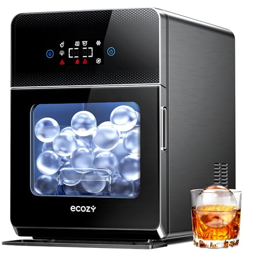 ecozy 2" Clear Ice Ball Maker with CrystalFlux Technology, 4 pcs in 40 Mins, 144 pcs/Day, Sphere Ice Maker with Enhanced Insulation, Automatic Water Supply, Self-Cleaning for Whiskey & Bourbon