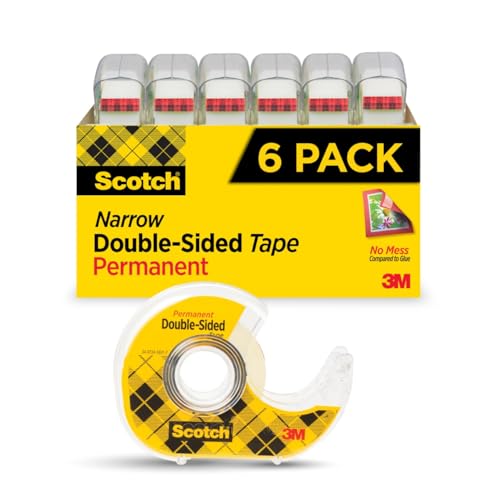 Scotch Double Sided Tape with Tape Dispenser, Office and School Supplies for Arts and Crafts Alternative to Scrapbooking Glue, 0.5 in. x 500 in. 6 Rolls with Dispensers