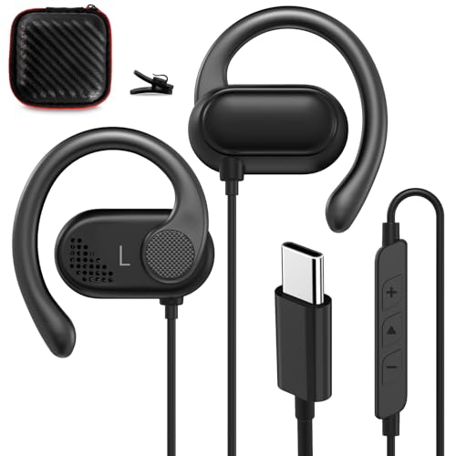 Open Ear Headphones Wired for Samsung S25 S24 Ultra S23 Fe S22+ A35, USB Type C Earphone with Mic Over Ear Wired Earbuds with Ear Hook for iPhone 16 15 Pro Max Plus iPad 10 Air Pixel 9 8a 7 OnePlus 13