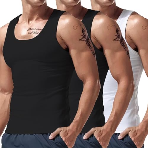 2/3 Pack Men's Workout Tank Tops Drying Breathable Summer Athletic Sleeveless Shirts Stretch Slim Muscle Cut Off Shrit Bodybuilding Lightweight Fitness Gym Sport T-Shirts Vest