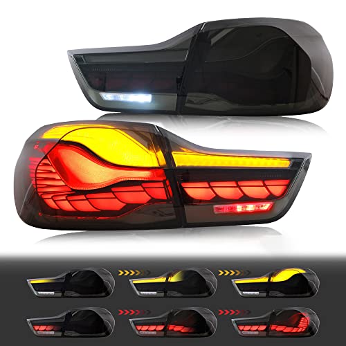 VLAND LED Tail Lights Compatible with 4-series BMW GTS F32 F33 F36 F82 F83 2014-2020 Sedan/Convertible/Coupe w/Sequential w/Dynamic Animation Dragon Scale (Smoke)