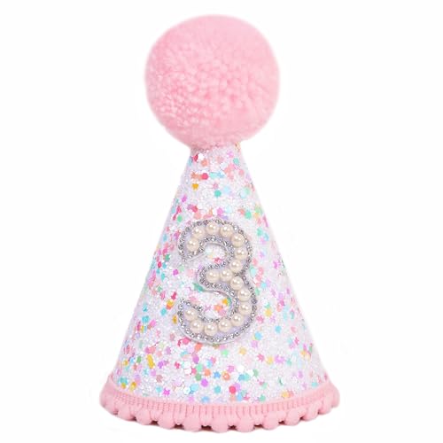 BASCT Pink 3rd Birthday Hat - Colorful Dots 3rd Birthday Hat, Sweet Birthday Decor, Sprinkle Third Birthday Hat, Girls Birthday Photo Prop